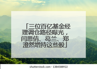 三位百亿基金经理调仓路径曝光，闫思倩、葛兰、郑澄然增持这些股